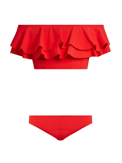 Lisa Marie Fernandez Mira Ruffled Bonded Bikini In Red | ModeSens