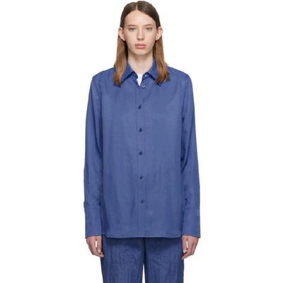 Helmut Lang Point Collar Longline Shirt In Cobalt