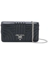 Prada Logo Quilted Shoulder Bag In Black