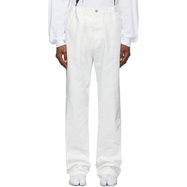 Maison Margiela Off-white Garment-dyed Trousers In 101 Offwhit | ModeSens