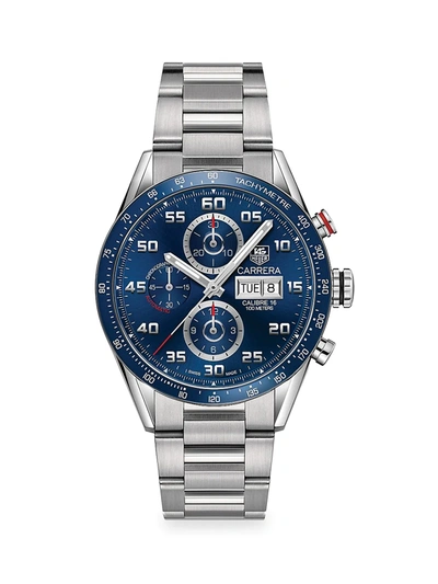 Tag Heuer Carrera 43mm Stainless Steel Bracelet Automatic Tachymeter Day-date Chronograph Watch In Silver