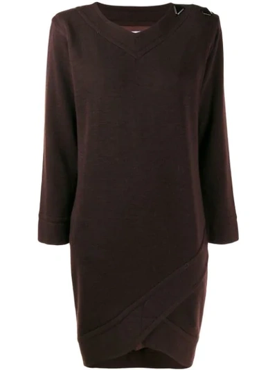 Pre-owned Saint Laurent 1980's Envelope Hem Longsleeved Dress In Brown