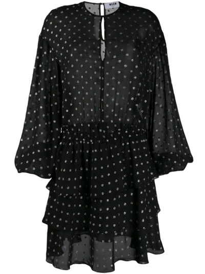 Msgm Pm Dot Print Lurex Chiffon Mini Dress In Black