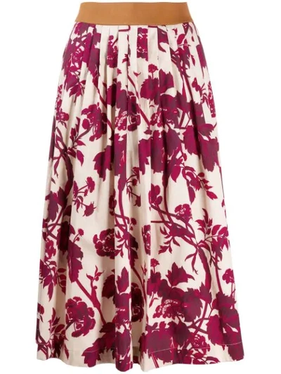 Antonio Marras Pleated Floral Print Skirt In Neutrals