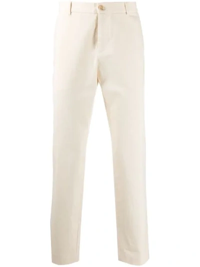 Gucci Rear Embroidered Straight-leg Trousers In Neutrals