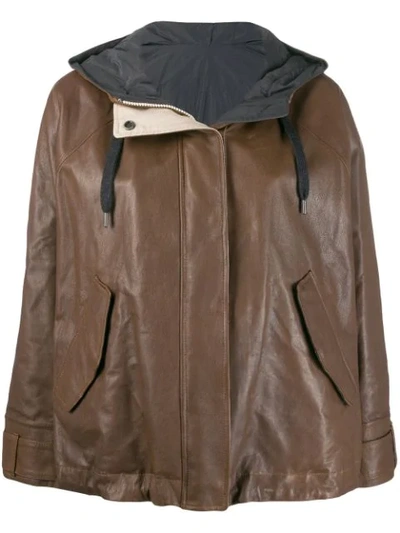 Brunello Cucinelli Reversible Hooded Leather Jacket In Brown