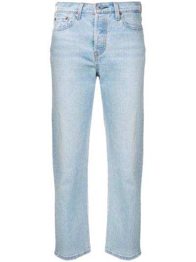 Levi's Cropped Logo Stripe Jeans In Blue