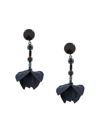 Marni Flowers & Crystal Clip-on Earrings In Blue