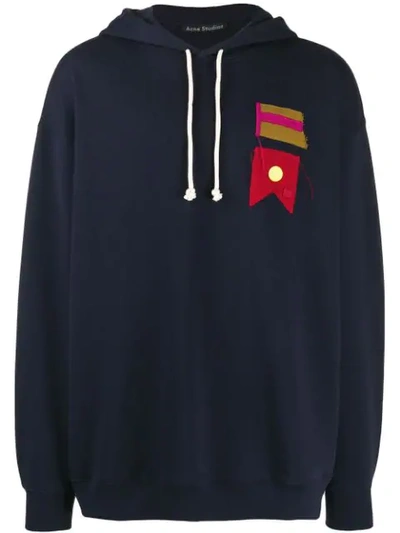 Acne Studios Face Patch Flag Appliqué Oversized Hoodie In Blue