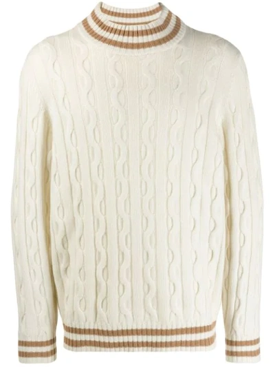 Brunello Cucinelli Striped Cable-knit Cashmere Sweater In Neutrals