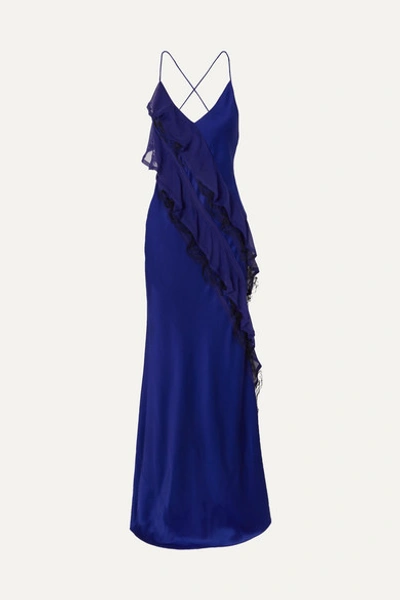 Jason Wu Collection Ruffled Tulle-trimmed Silk-crepon And Hammered-satin Gown In Violet