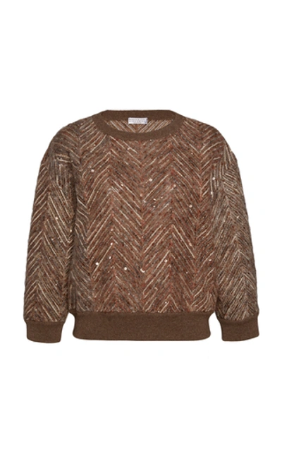 Brunello Cucinelli Sequined Intarsia-knit Sweater In Brown