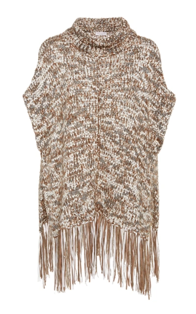 Brunello Cucinelli Fringed Knit Turtleneck Poncho In Multi