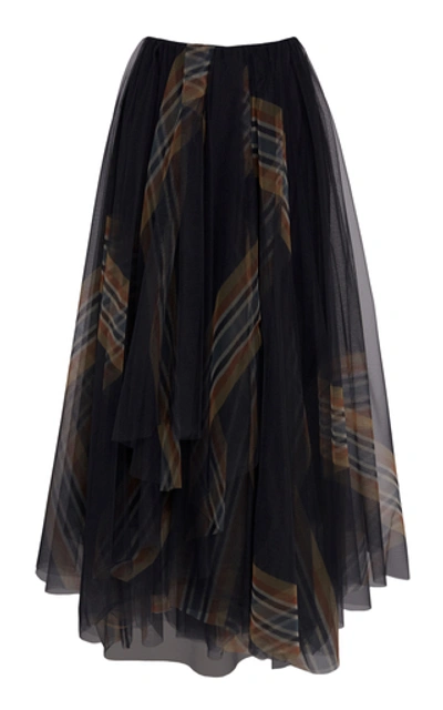 Brunello Cucinelli Striped Tulle Maxi Skirt In Black