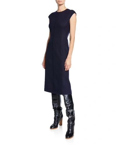 Agnona Cashmere Jersey Cap-sleeve Tubino Dress In Blue/black