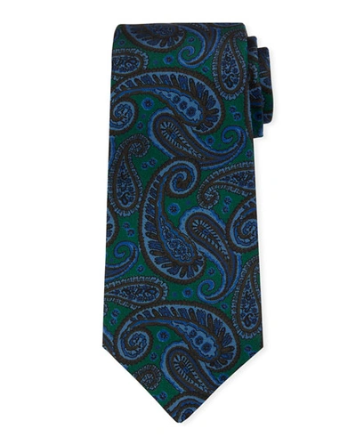 Kiton Men's Tonal Paisley Silk Tie In Green