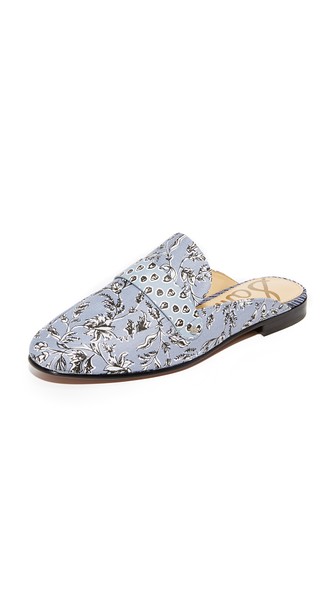 Sam Edelman Perri Printed Leather-trimmed Canvas Slippers In Dusty Blue ...