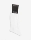 Pantherella Mens White Striped Ribbed Cotton Blend Socks