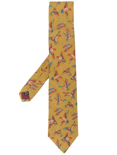Pre-owned Ferragamo 1990's Duck Print Tie In Green