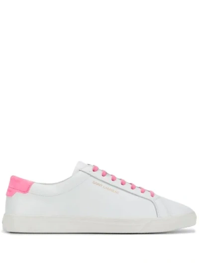 Saint Laurent White & Pink Andy Sneakers In White,fuchsia