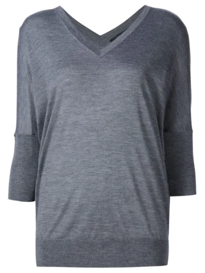 Derek Lam Enzyme Cashmere/silk Batwing-sleeve V-neck Sweater In Grey