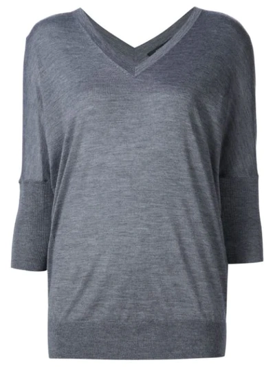 Derek Lam Enzyme Cashmere/silk Batwing-sleeve V-neck Jumper In Grey