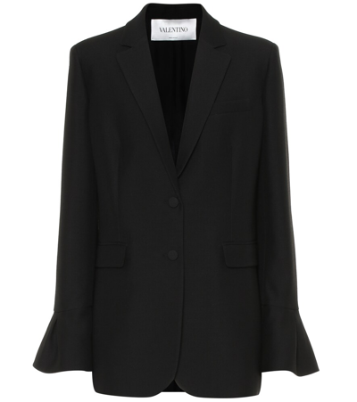 Valentino Crepe Couture Fluted-sleeve Wool-blend Jacket In Black
