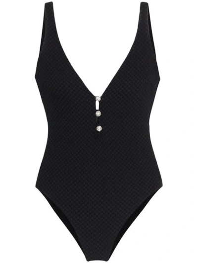 Leslie Amon Rita Crystal-embellished Swimsuit In Black