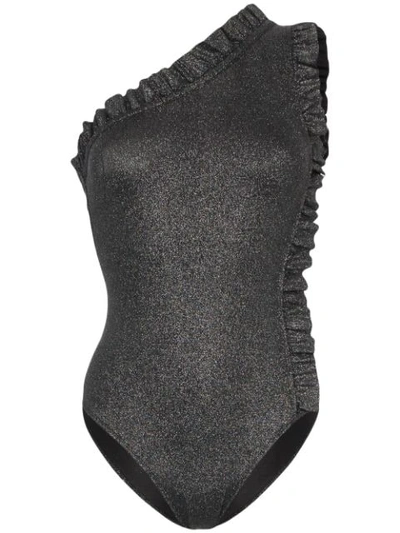Leslie Amon Tami Glitter One-shoulder Swimsuit In Black