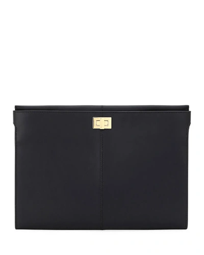 Fendi Grace Leather Turn-lock Clutch Bag In Black