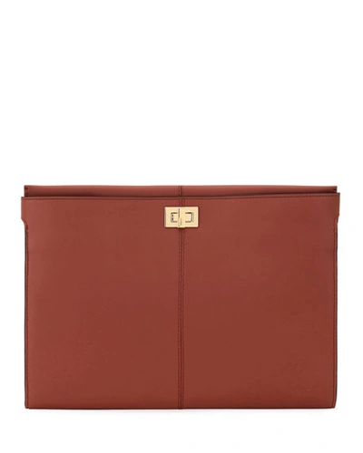 Fendi Grace Leather Turn-lock Clutch Bag In Brown