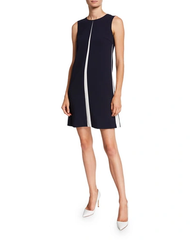 Escada Sleeveless A-line Chemise Dress W/ Insets In Navy