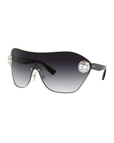 Miu Miu Gradient Shield Sunglasses W/ Crystal Trim In Black
