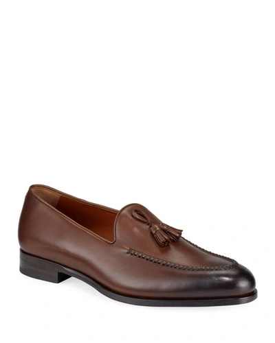 Ermenegildo Zegna Men's Parma X-stitched Tassel Loafers In Brown