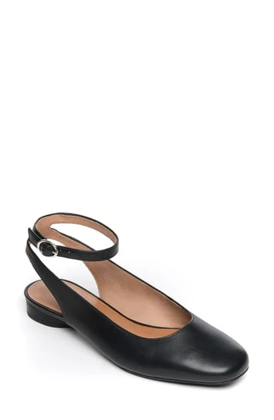 Bernardo Ellie Calf Ankle-strap Ballet Flats In Black Leather