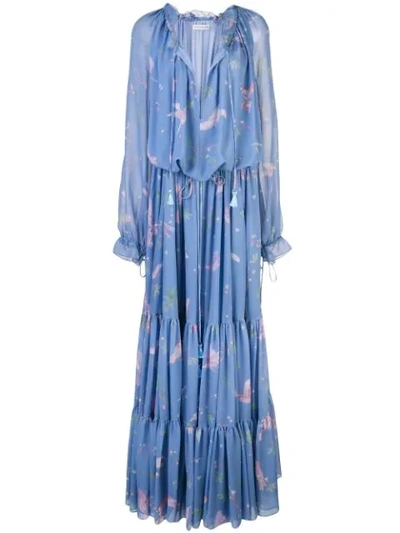 Altuzarra Currie Bird-print Tiered Silk-chiffon Gown In Flax Flower