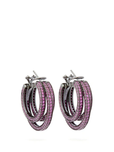 Lynn Ban Sonic Sapphire & Rhodium Triple-hoop Earrings In Pink