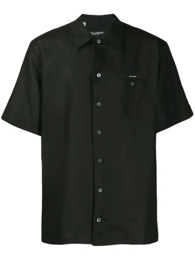 Dolce & Gabbana Camp-collar Linen Shirt In Black