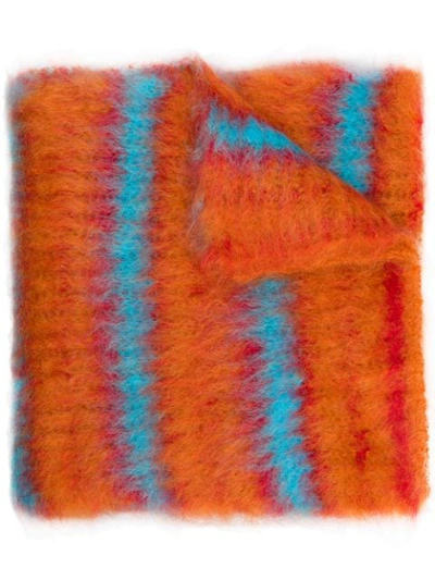 Marni Checked Scarf In Orange,red,light Blue