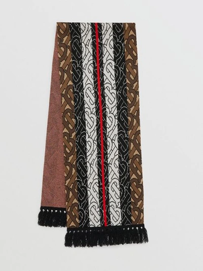 Burberry Monogram Stripe Cashmere Scarf In Brown