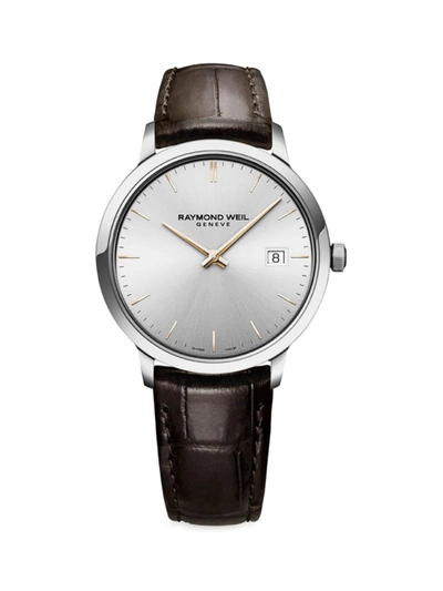 Raymond Weil Toccata Round Silvertone Leather-strap Watch In Brown