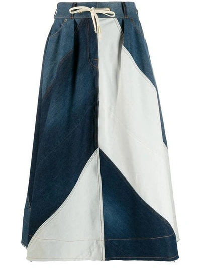 Acne Studios Midi Colour Block Skirt In Blue