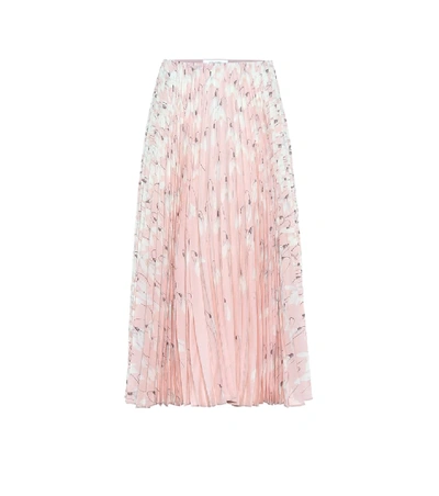 Valentino High-waist Pleated Floral-print Silk-crepe Midi Skirt In Pink