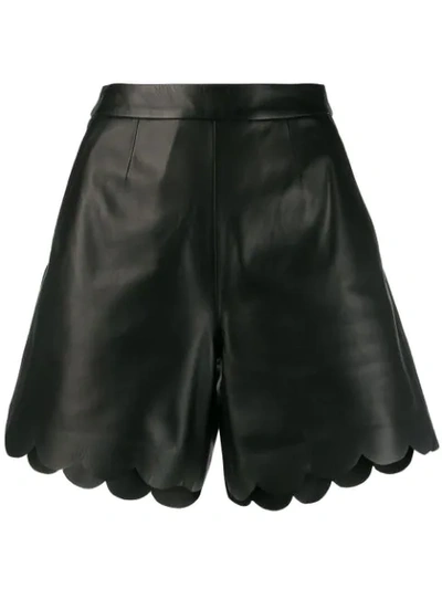 Red Valentino Scallop-trimmed High-waisted Leather Shorts In Black