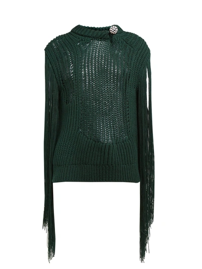 Calvin Klein 205w39nyc Crystal Brooch Embellished Fringe Sweater In Green