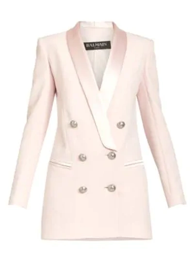 Balmain Women's Satin Trimmed Button Jacket Dress In Rose Pale