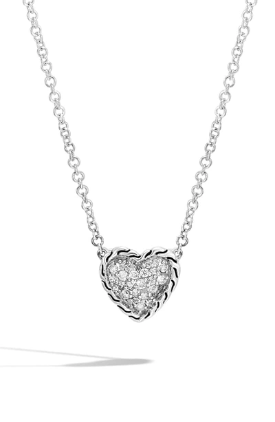 John Hardy Chain Classic Pave Diamond Heart Pendant Necklace In Silver/ Diamond