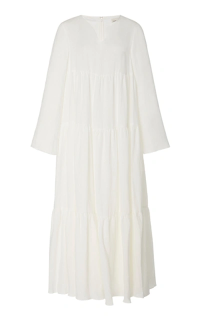Mansur Gavriel Bohemian Long Sleeve Linen Maxi Dress In White