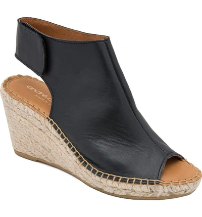 Andre Assous Flora Espadrille Wedge Shield Sandal In Black Leather