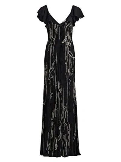 Amen Beaded Silk Gown In Black With Silver